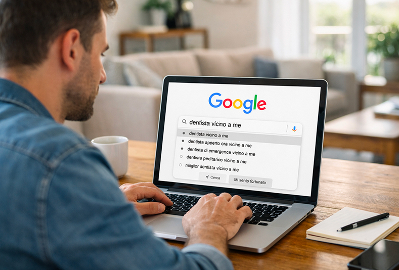 Utente che effettua ricerca su Google relativa a studio odontoiatrico