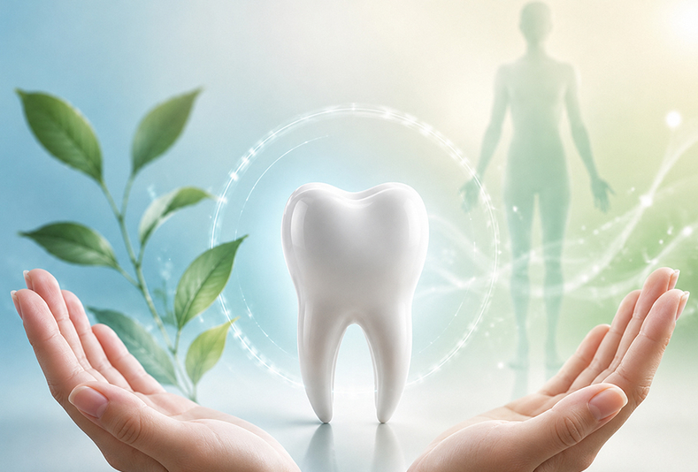 Mani che sorreggono un dente