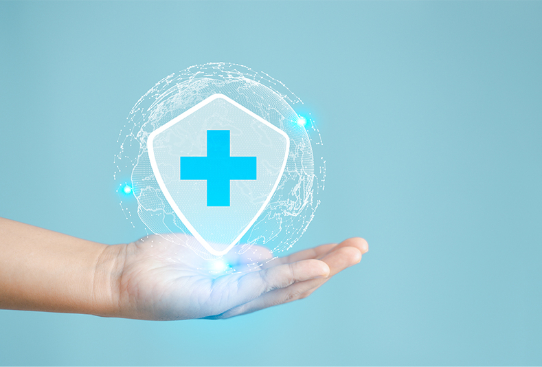 mano con scudo e simbolo sanità