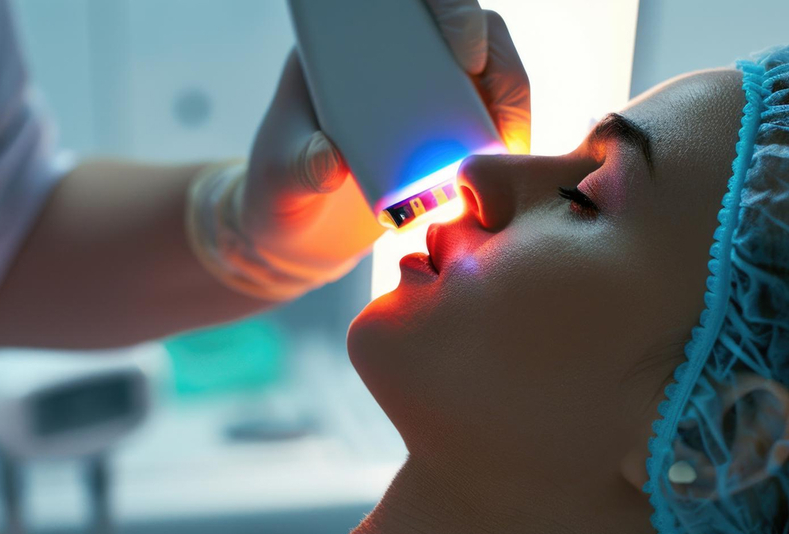 Donna che si sottopone a trattamento estetico con laser