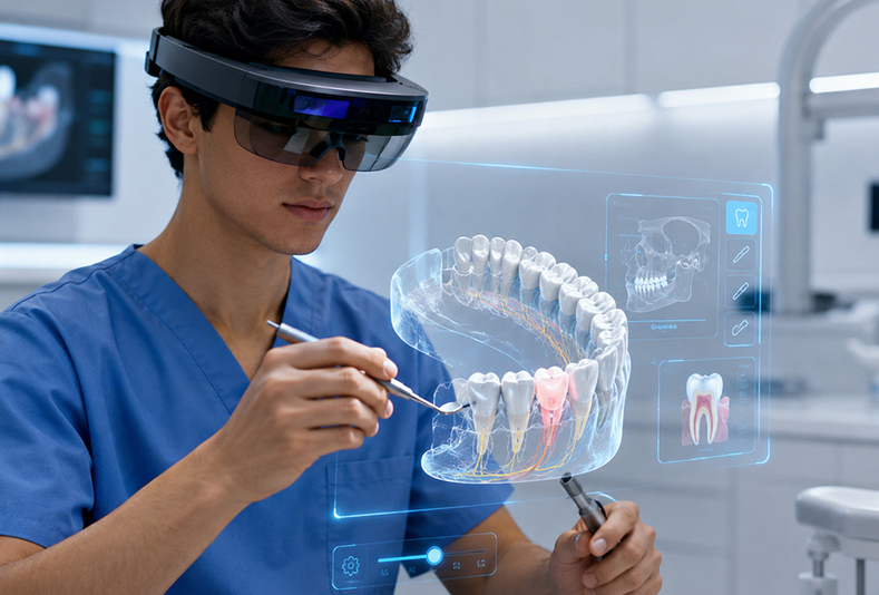 studente con visore per realtà immersiva