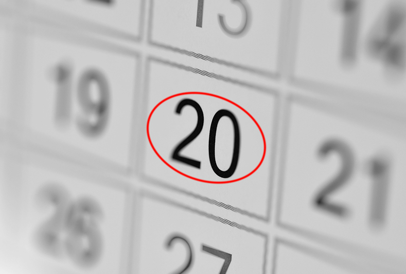 calendario con numero venti cerchiato