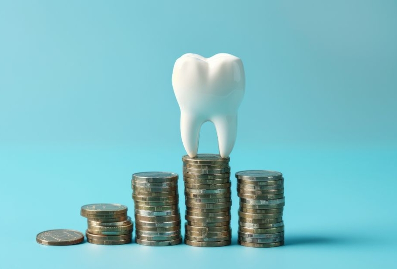 Dente con pile di monete