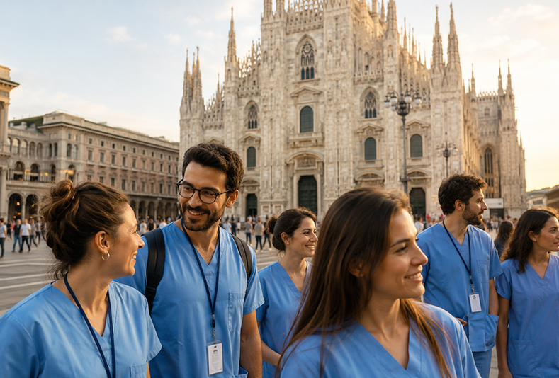igienisti davanti al duomo di Milano