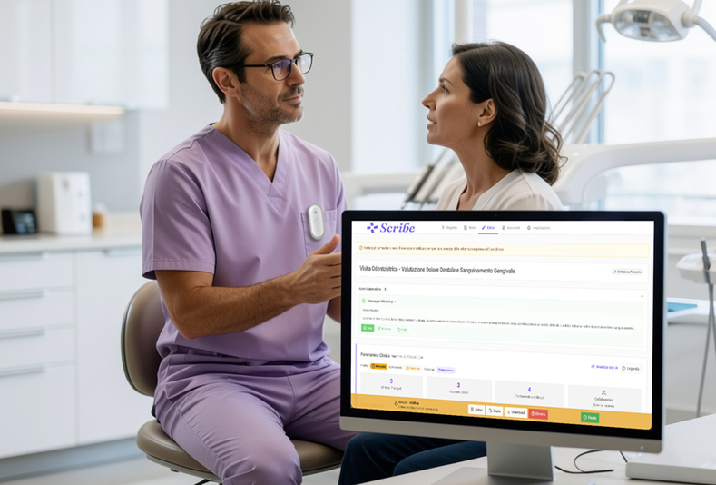 Medico con paziente e mockup Alfadocs