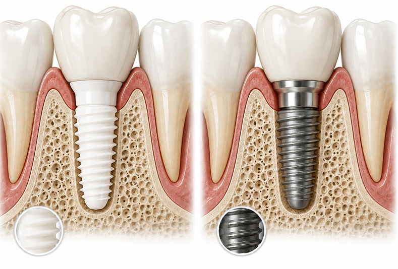 impianto in titanio e impianto in zirconia