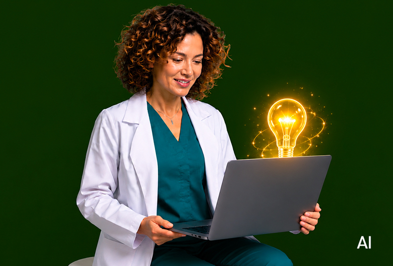 Medico al pc con lampadina