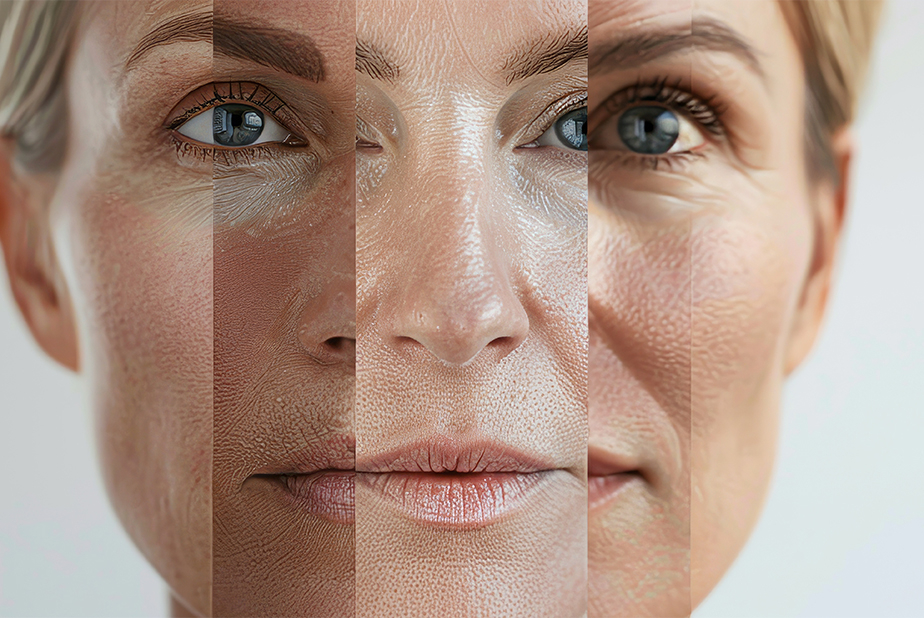 Chronoaging e Photoaging in MEO Donna con segni e rughe sul viso