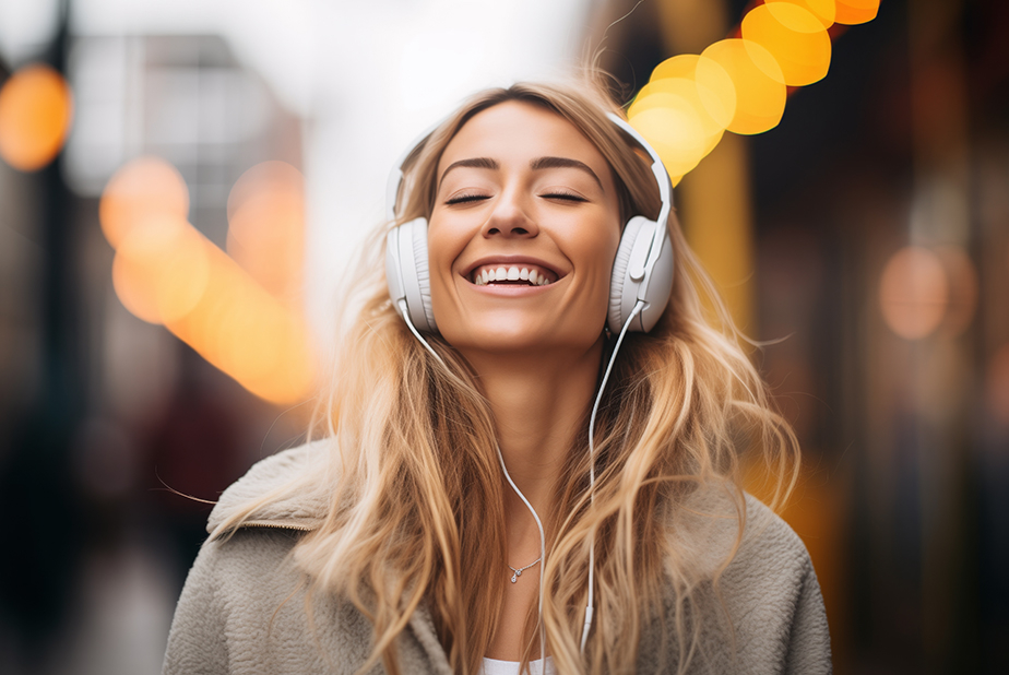 Ragazza che ascolta musica con cuffie