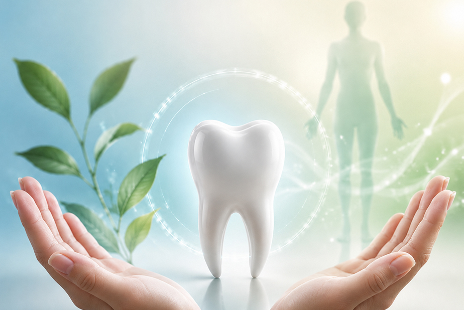 Medicina Homeostatica: un nuovo approccio alla salute orale e sistemica Mani che sorreggono un dente