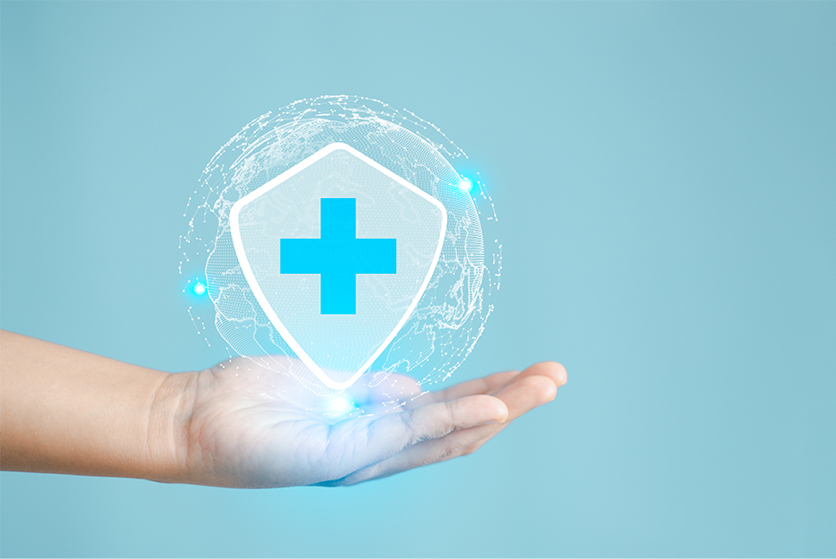 mano con scudo e simbolo sanità