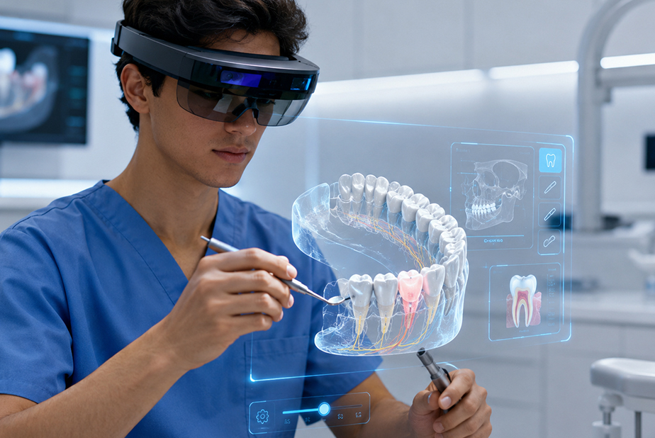 studente con visore per realtà immersiva