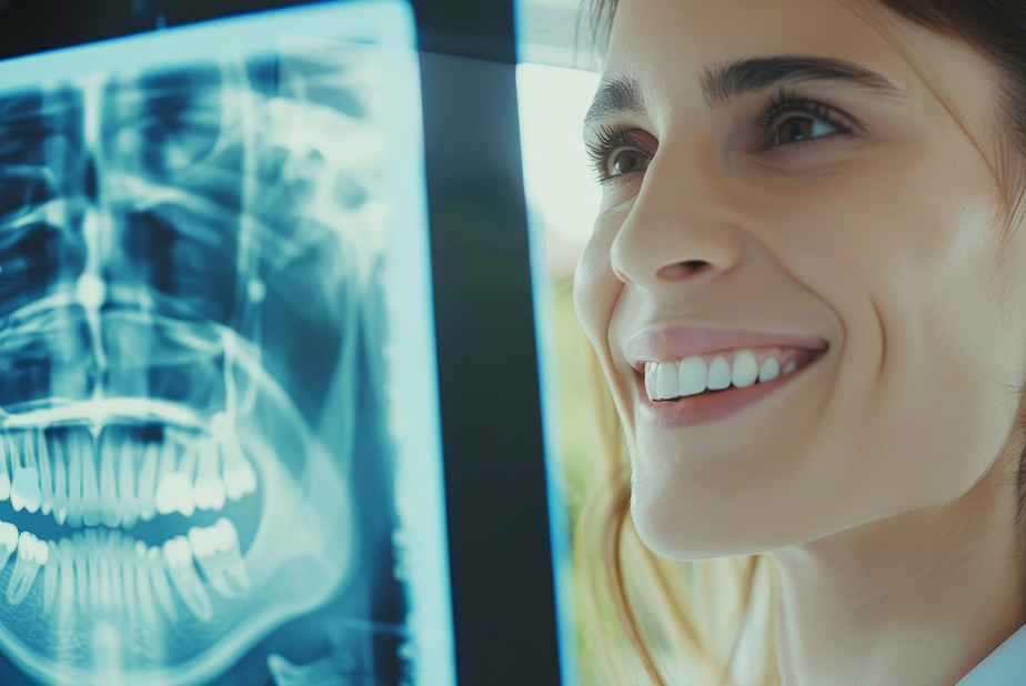 L'intelligenza artificiale legge le tue radiografie e le spiega anche al paziente Donna che sorride di fronte a radiografia