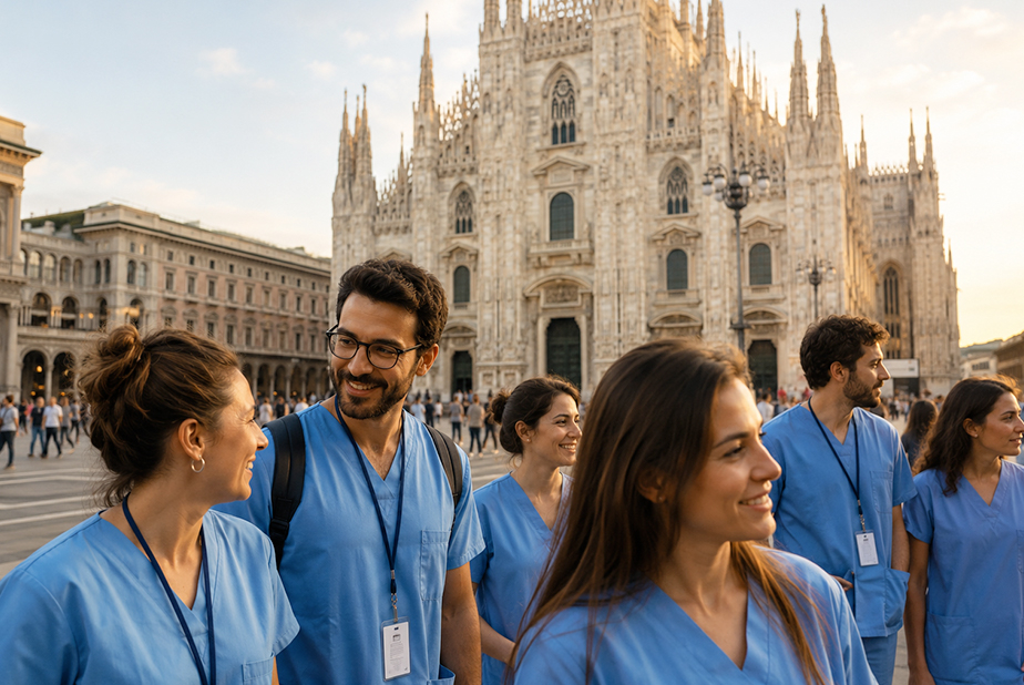 igienisti davanti al duomo di Milano