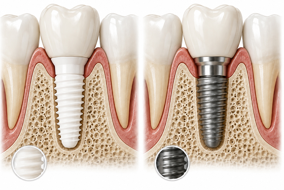 Titanio vs zirconia: cosa succede davvero nei tessuti dopo un impianto? impianto in titanio e impianto in zirconia