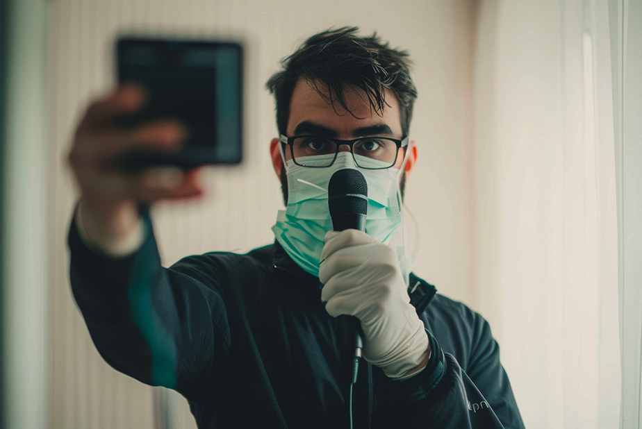 Fake news in odontoiatria: i rischi della disinformazione online medico con guanti e mascherina