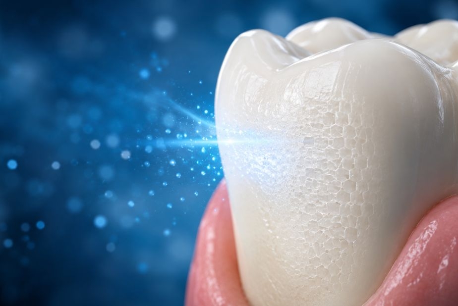 primo piano di dente con scintilla blu